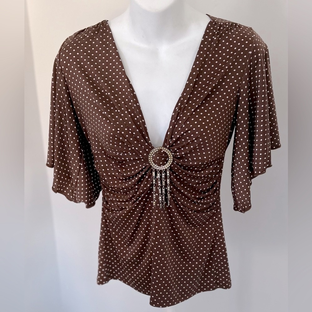 Vintage YS USA Brown/White Polka Dot Top
